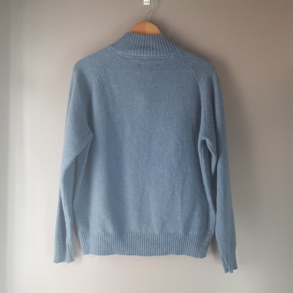 Sacoor Brothers Blue Cozy Soft Wool Blend Sweater, Half Zip - Picture 7 of 15